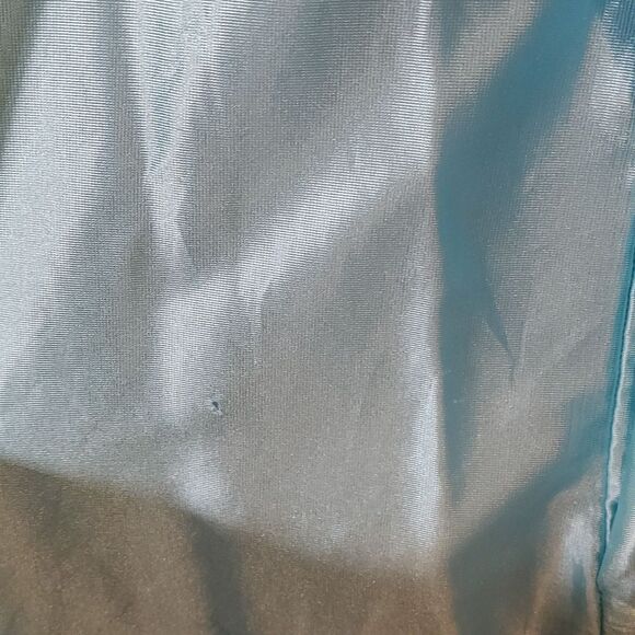 Vintage At Home Wear Sz L 16/18 Ice Blue Satin Zip Robe Ruffle Neck Pockets 1024 - Picture 6 of 10